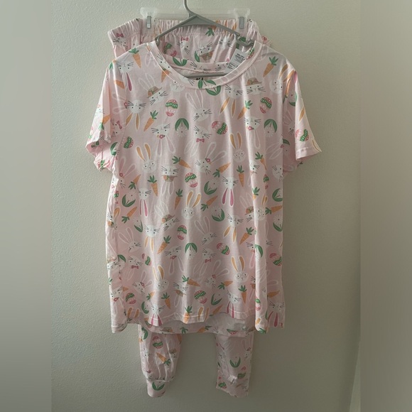 NWT PJ PLACE 100% Cotton 2 Piece Pajama Sleepwear Set Pink Bunnies Easter XXL - Picture 1 of 8